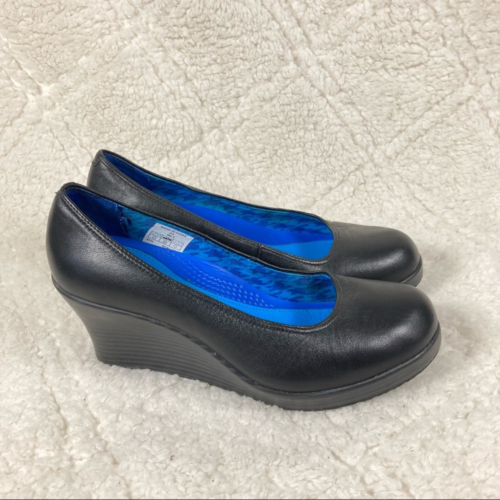 CROCS Black Wedge Heels with Blue Lining